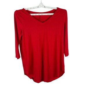 Red V-Neck 3/4 Sleeve Top XL 55% Polyester 40% Rayon 5% Spandex